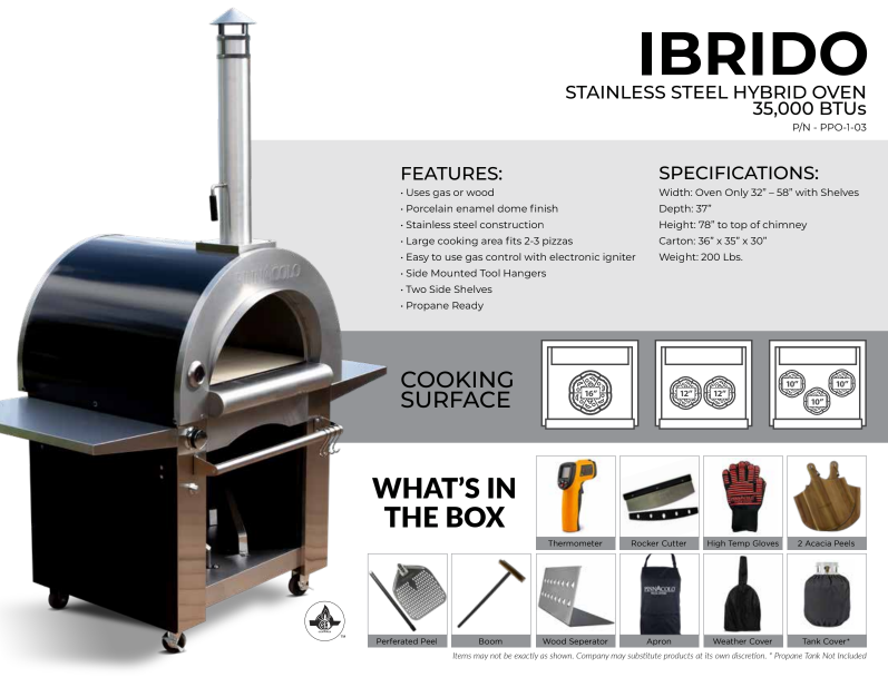 Best hybrid pizza oven, stainless steel pizza oven, Pepe's Pizza Ovens, Pinnocolo Ibrido Pizza Oven