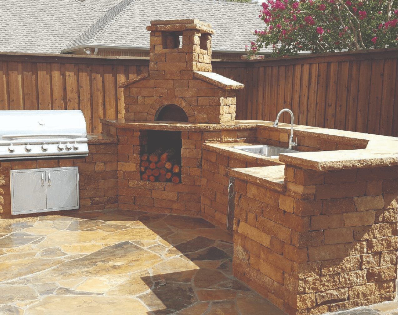 Mason Lite Pizza Oven Full View with wood storage | Pepe's Pizza Ovens | Outdoor Kitchen View